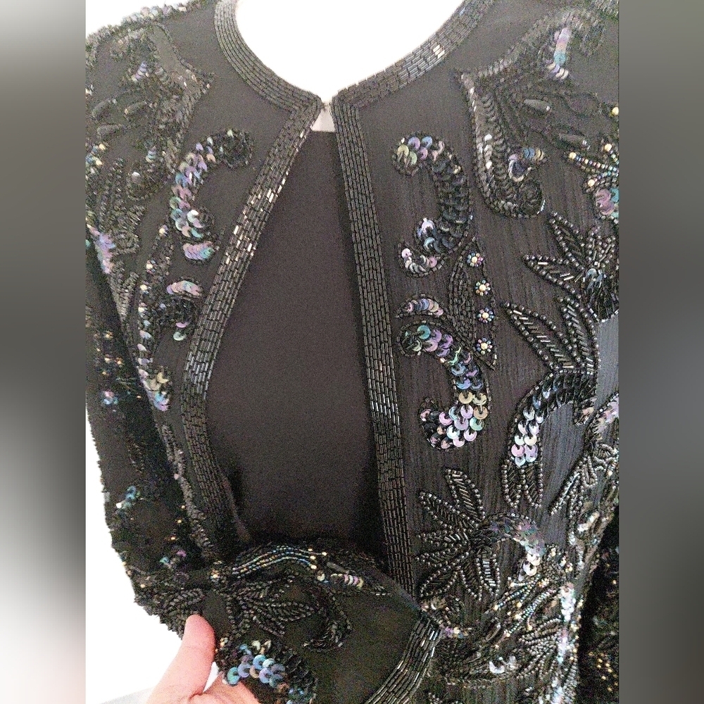 Vintage Beaded Silk Evening Jacket Sequin Blazer Glam Art Deco Style